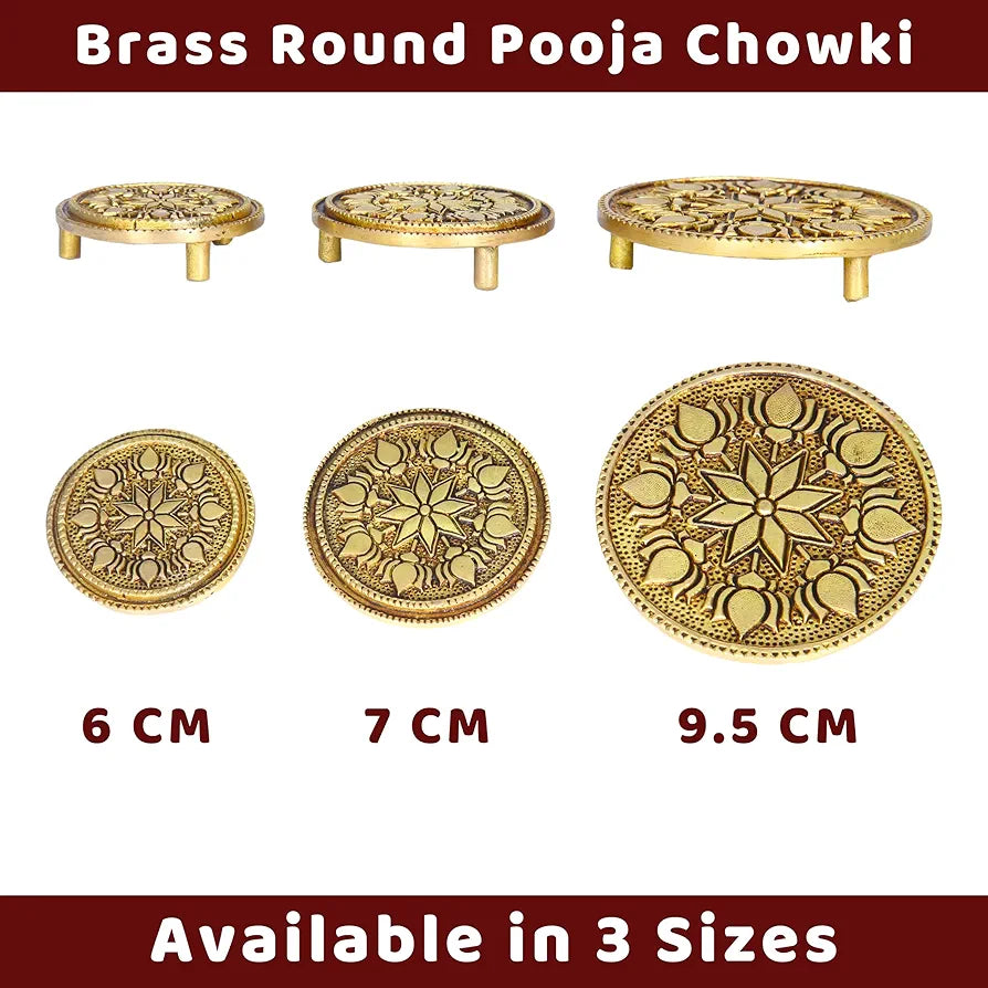 anciently Round Chowki | Pooja Chowki Round Brass, Gold Colour, 1 Piece