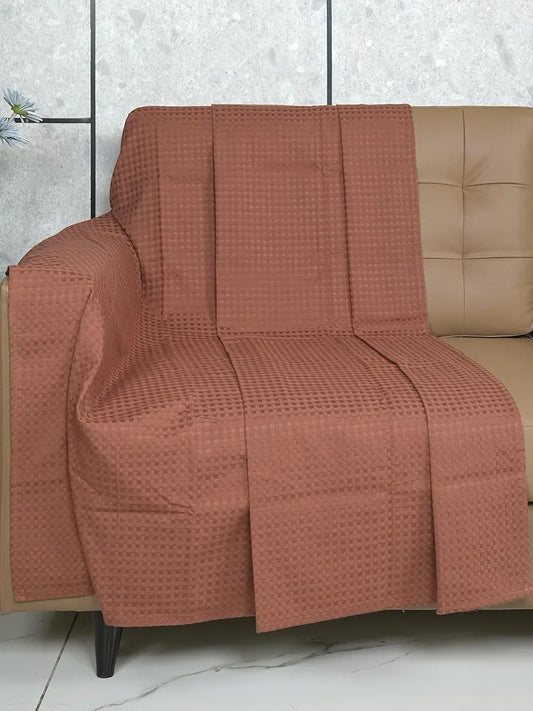 Saral Home Brown 100% Cotton Unique Waffle Design Throw/Sofacover Colour Brown