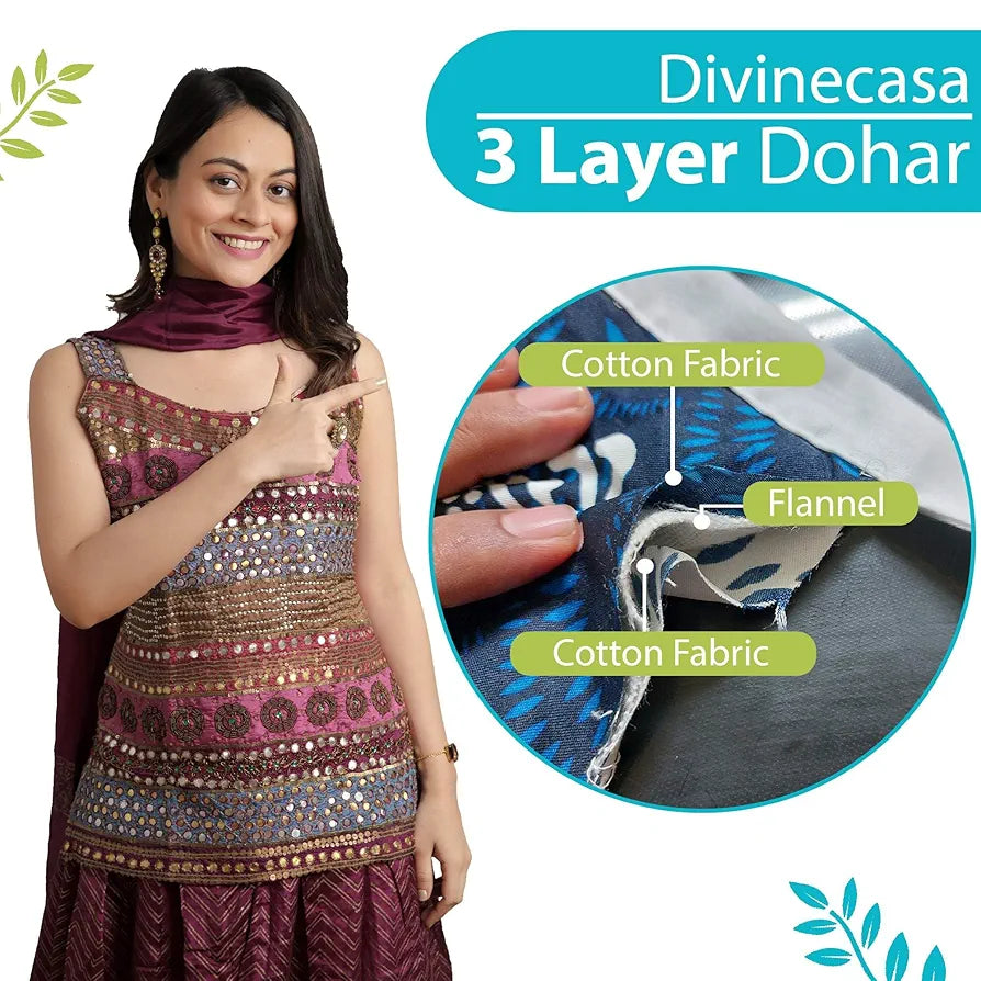 Divine Casa Floret 100% Cotton Single Dohar 120 GSM Soft & Lightweight Throw Blanket Colour Aqua