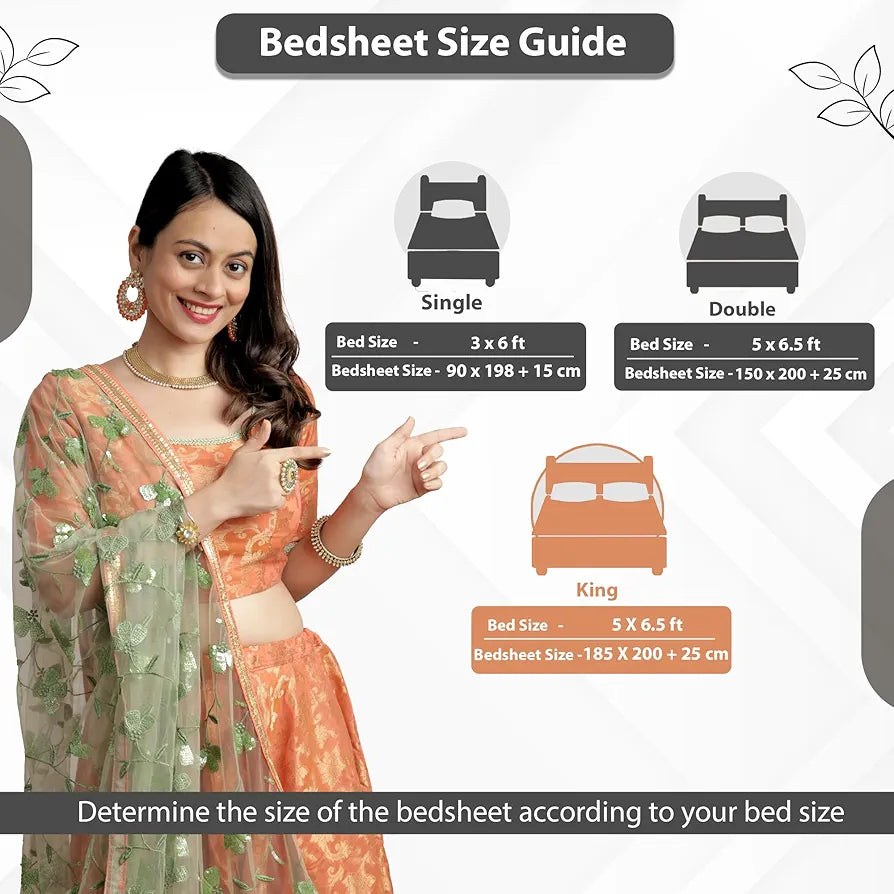 Divine Casa 144 TC 100% Cotton Floral Green Breathable Bedsheet King Size Bed Cotton Elastic Fitted Colour Baltic Sea