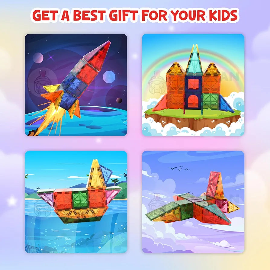 SPARTAN KIDSยฎ Premium Magnetic Tiles for Kids Magnetic Building Blocks for Kids 3 4 5 6 7 8 Years, Constructing & Learning Builder Educational Kids Magnetic Blocks Game