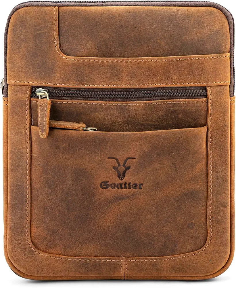 Goatter Genuine Leather Slim Design Multi Pocket 11" Inch Messenger Sling Bag For Men,