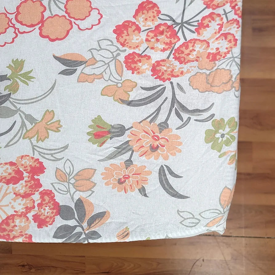 Divine Casa 144 TC 100% Cotton Floral Print Super Soft Fitted Bedsheet for Double Bed Peach Color