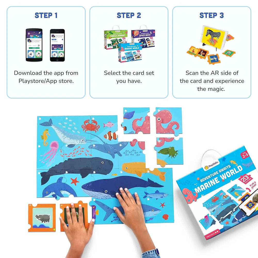 Shifu Play 20 Underwater Animals Flashcards for Kids - Boost Problem Solving Skills with 4D Educational Ar-Powered Stem Fun Learning, Interactive Game