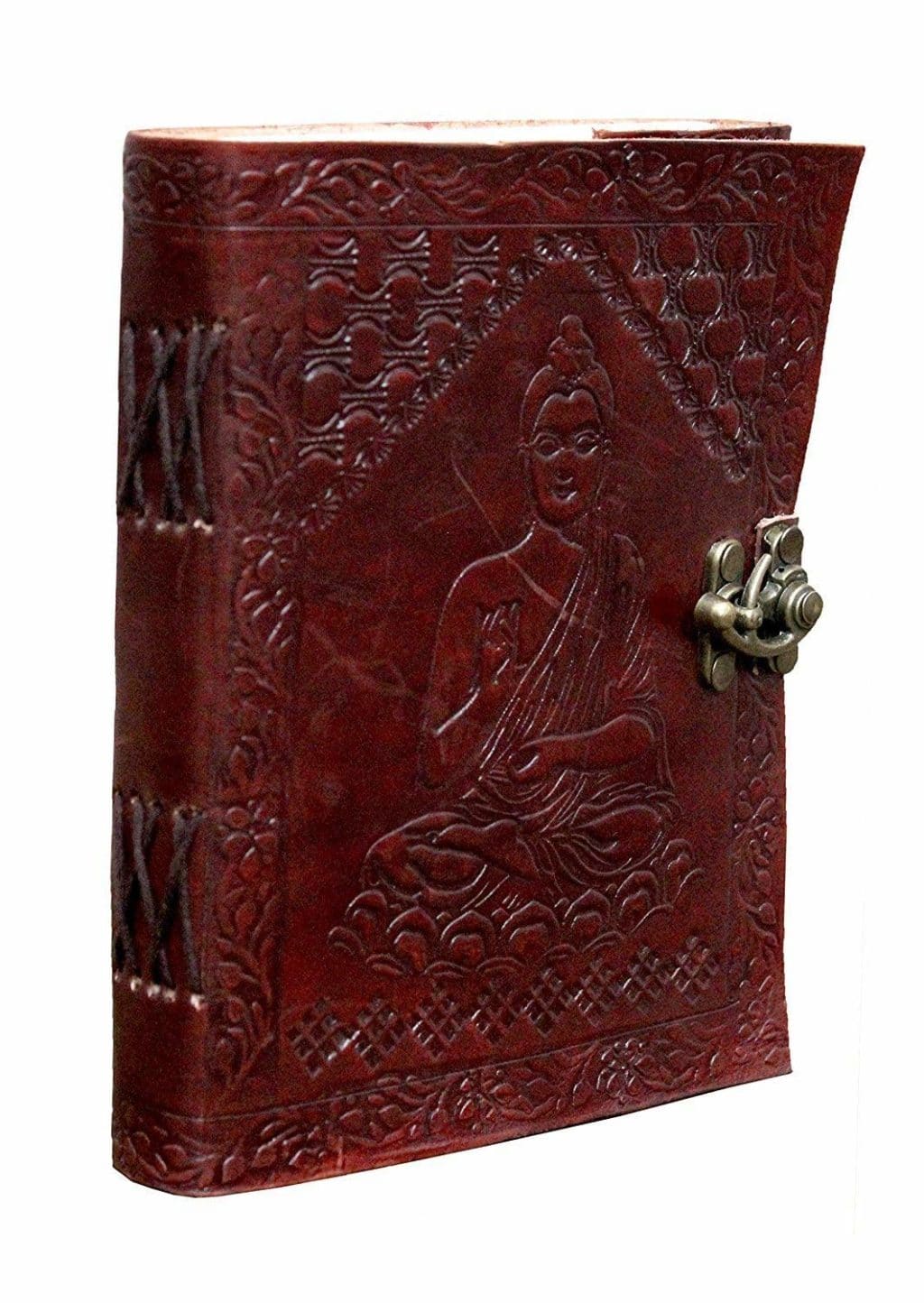 Craftshades – Metal Lock Brown Engraved Gautam Buddha Design 7″5 Handcrafted Leather Journal/Diary 100 page | 200% Genuine Leather