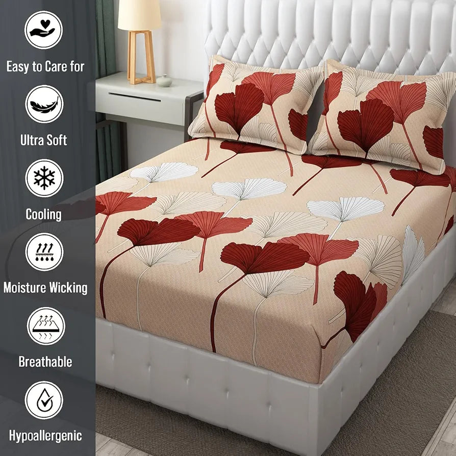 Fresh From Loom Floral King Size Bedsheet Microfiber Rotary Printed with 2 Pillow Covers Multicolor