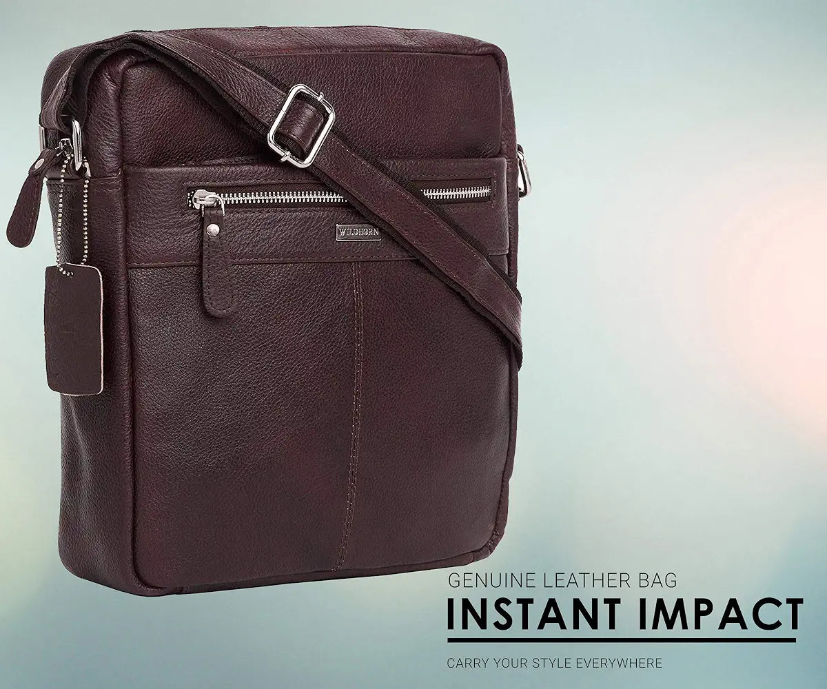 WildHorn Urban Edge Leather Sling Messenger Bag for Men I Dimension: L- 11 inch H- 12.5 inch W- 2.5 inch