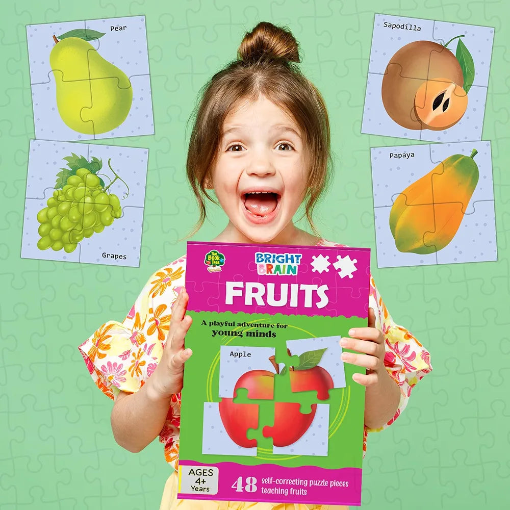 THE BOOK TREE Bright Brain Fruits 48 Piece Paper Jigsaw Puzzle For Preschoolers, Educational Toy For Learning Fruits, Gifts For Kids Ages 3 To 6 By Majestic Book Club,Multicolor