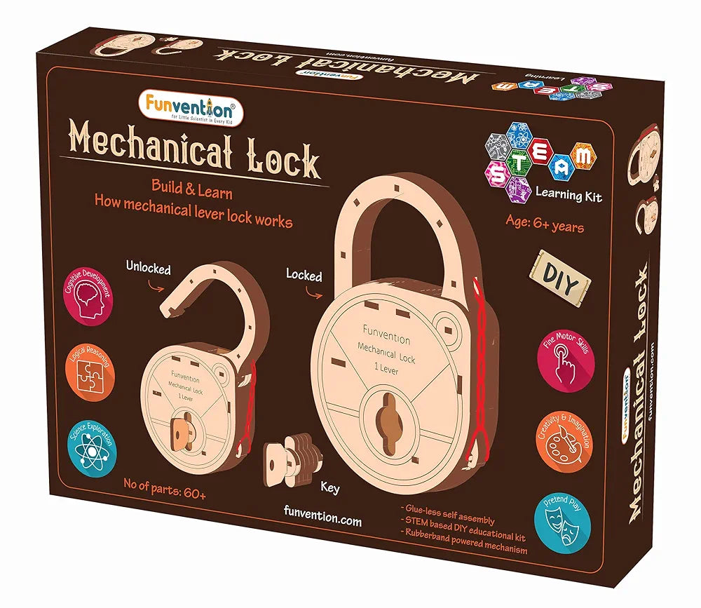 Funvention- For Little Scientist In Every for Kid Fantasy Build Working Lock Yourself Diy Mechanical Lock With Key Stem Learning Utility