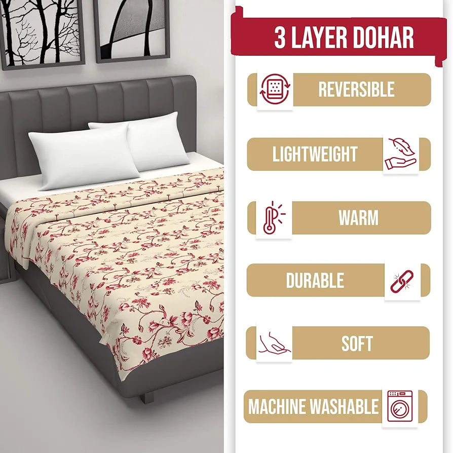 Divine Casa Floret 100% Cotton Single Dohar 120 GSM Soft & Lightweight Throw Blanket Colour Summer Fern