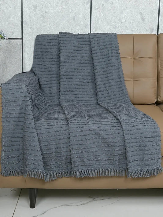 Saral Home Barkha Stripe Cotton 1 Seater Sofa Throw Colour Grey