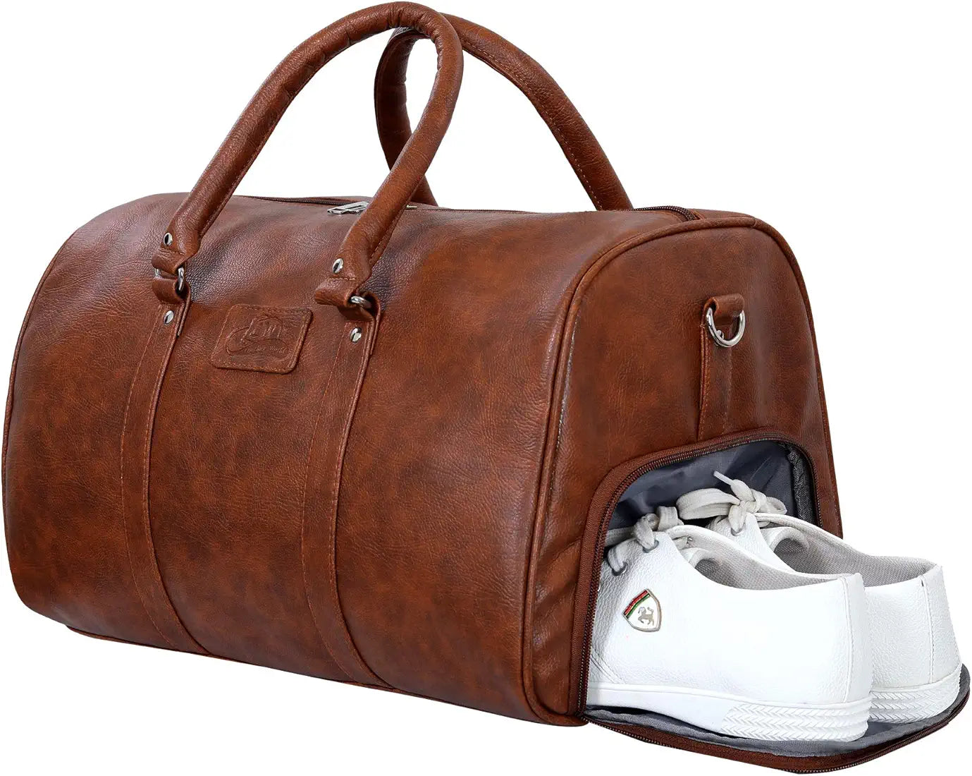 Leather World Duffle Bag for Travel with Shoe Pocket for Men and Women Made of Textured Leatherette with Attachable Shoulder Strap Cabin Bag