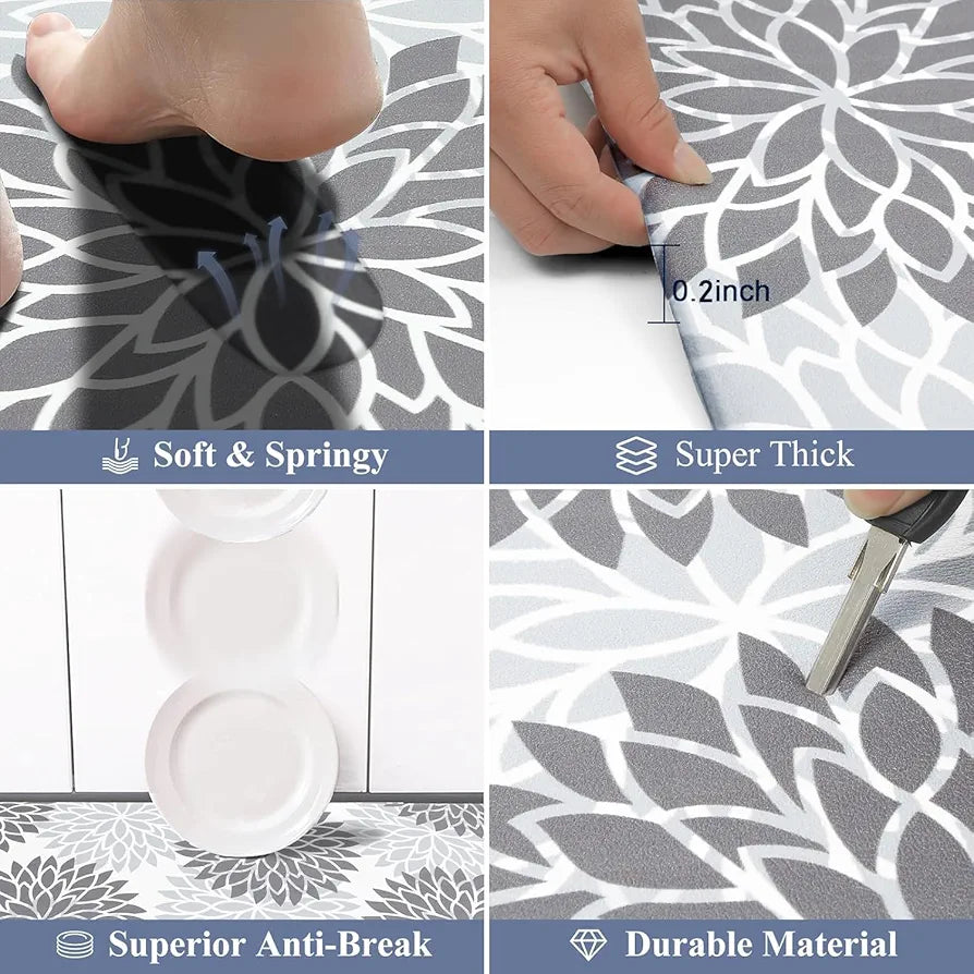 Ishro Home Velvet Premium Kitchen Mats For Floor Kitchen Runner 2 Pcs Set Colour Breeze Grey