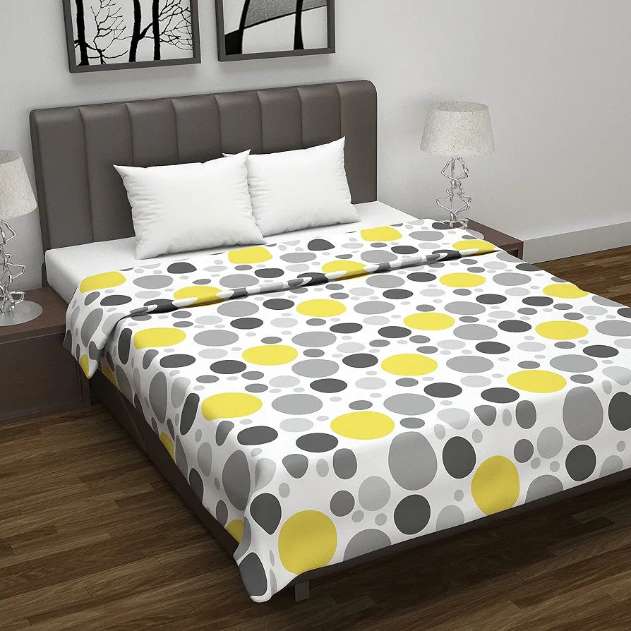Divine Casa 100% Cotton Reversible Double Dohar Lightweight & Breathable AC Blanket Colour Geometric Silver & Lemon