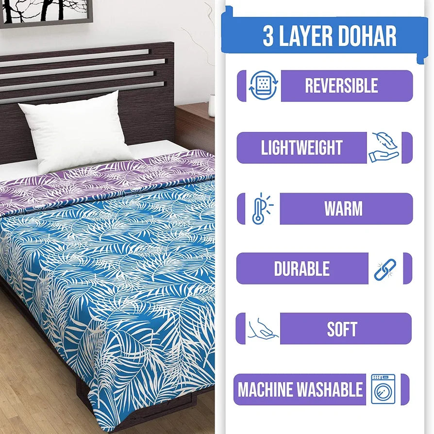 Divine Casa 120 GSM Microfiber Single Dohar Soft & Lightweight Throw Blanket Leaf Pattern Colour Aquarius Purple