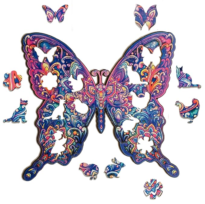91knots Butterfly 72 Pieces Wooden Jigsaw Puzzle for Kids & Children 6+ | Animal Shape Butterfly Puzzle for 6-year Old Kids