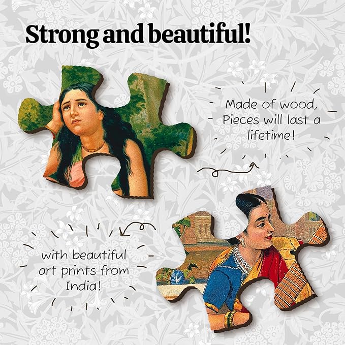 91knots Raja Ravi Varma's - Woman Playing Sitar Wooden Jigsaw Puzzle (140 Pieces) for Adults and Kids Indian Artwork Puzzle