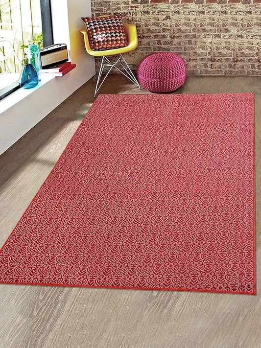 Saral Home Cotton Damask Design Jacquard Yarn Anti-Skid Carpet