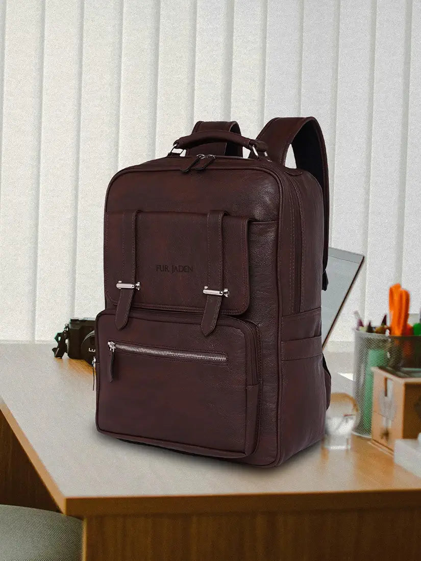 FUR JADEN Vegan Leather Stylish 15.6 Inch Laptop Backpack Travel Weekender Bag For Men Women