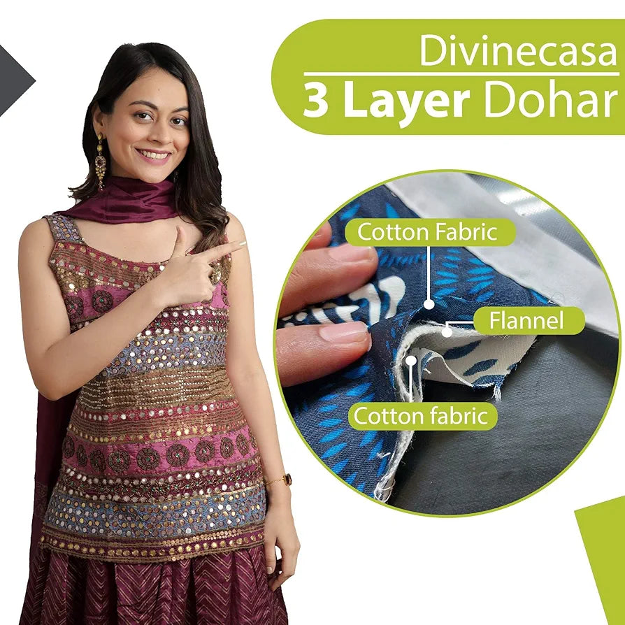 Divine Casa Emeraled 100% Cotton 120 GSM Reversible Triangle Geometric Printed Single Bed AC Dohar Blanket for Mild Winter Colour Jolly Green TC - 144