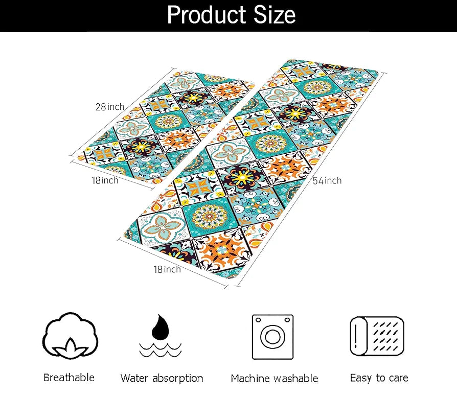 Ishro Home Kitchen Mats For Floor Anti Slip Waterproof Set Of 2 Pcs Colour Vintage Retro