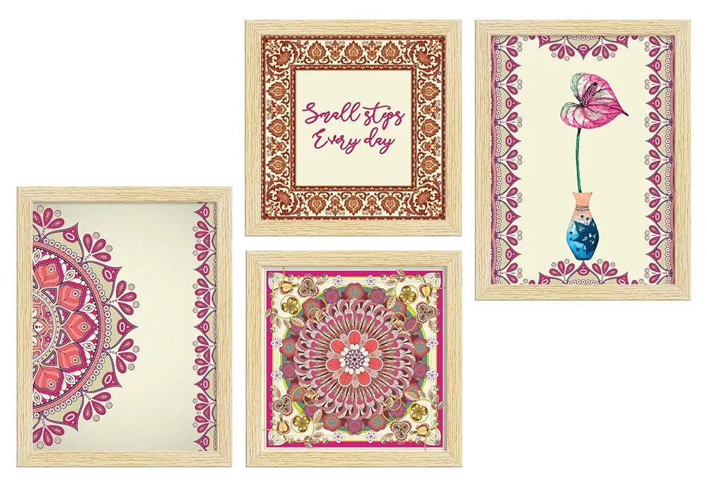 ArtX Paper Abstract Mandala Floral Big Wall Art Frame Painting Set of 4