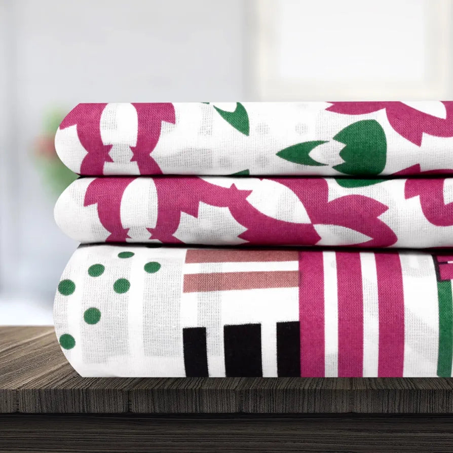 Divine Casa Bedsheet for Single Size Bed 144 TC Cotton Bedsheet for Single Size Bed with 1 Pillow Cover Abstract Colour Pink & White