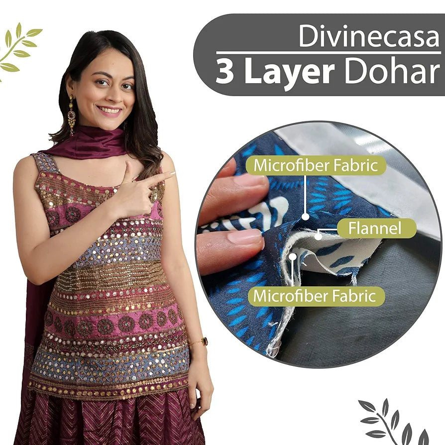 Divine Casa 120 GSM Microfiber Single Dohar Soft & Lightweight Throw Blanket Cozy & Breathable Zig-Zag Pattern Mourning Colour Dove & White