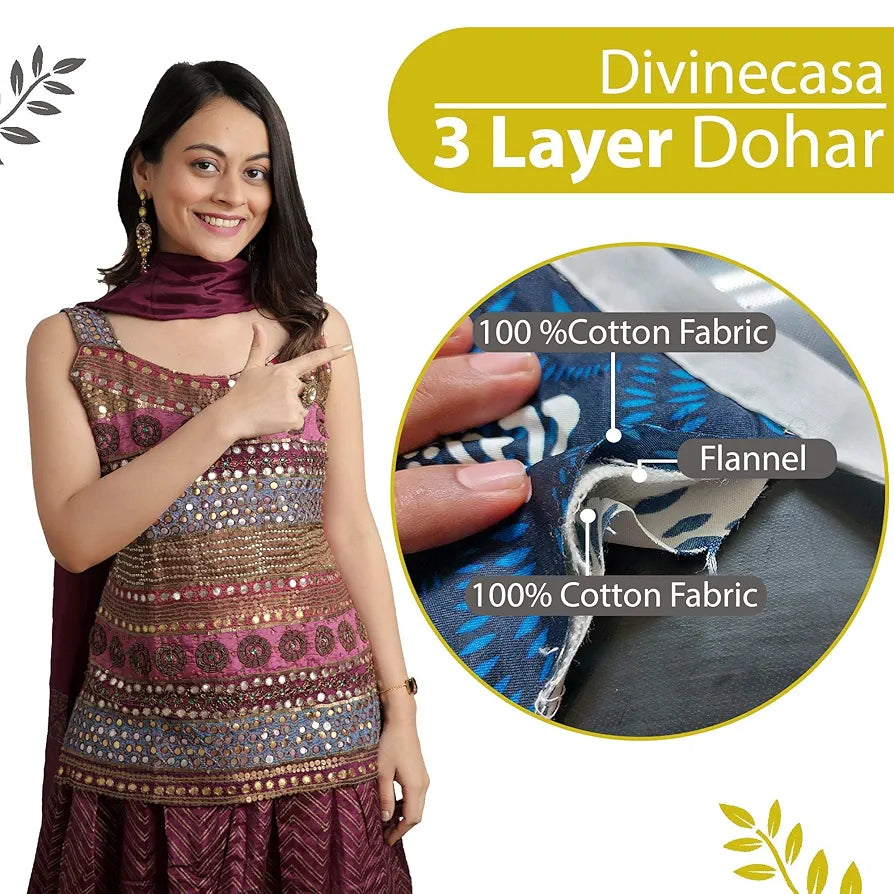 Divine Casa 100% Cotton All Season Calming Patch Single AC Dohar Blanket Lightweight for Winter Traveling Quarry TC - 120