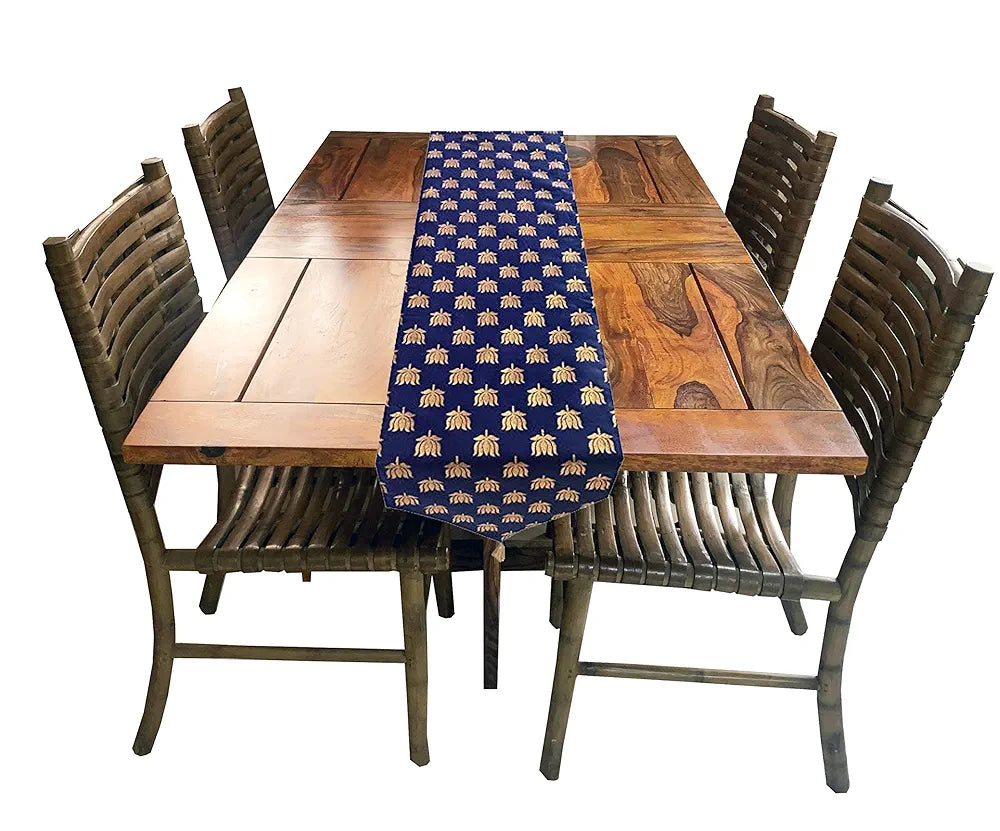 Pink Parrot Vireo Dopian Jacquard Silk Table Runner Colour Blue