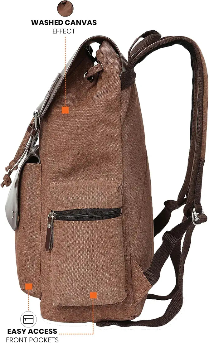 FUR JADEN Eco Friendly Travel Laptop Backpack Made of Water Resistant Sustainable Canvas and Vegan Leather for Men and Women for Travel Hiking Work