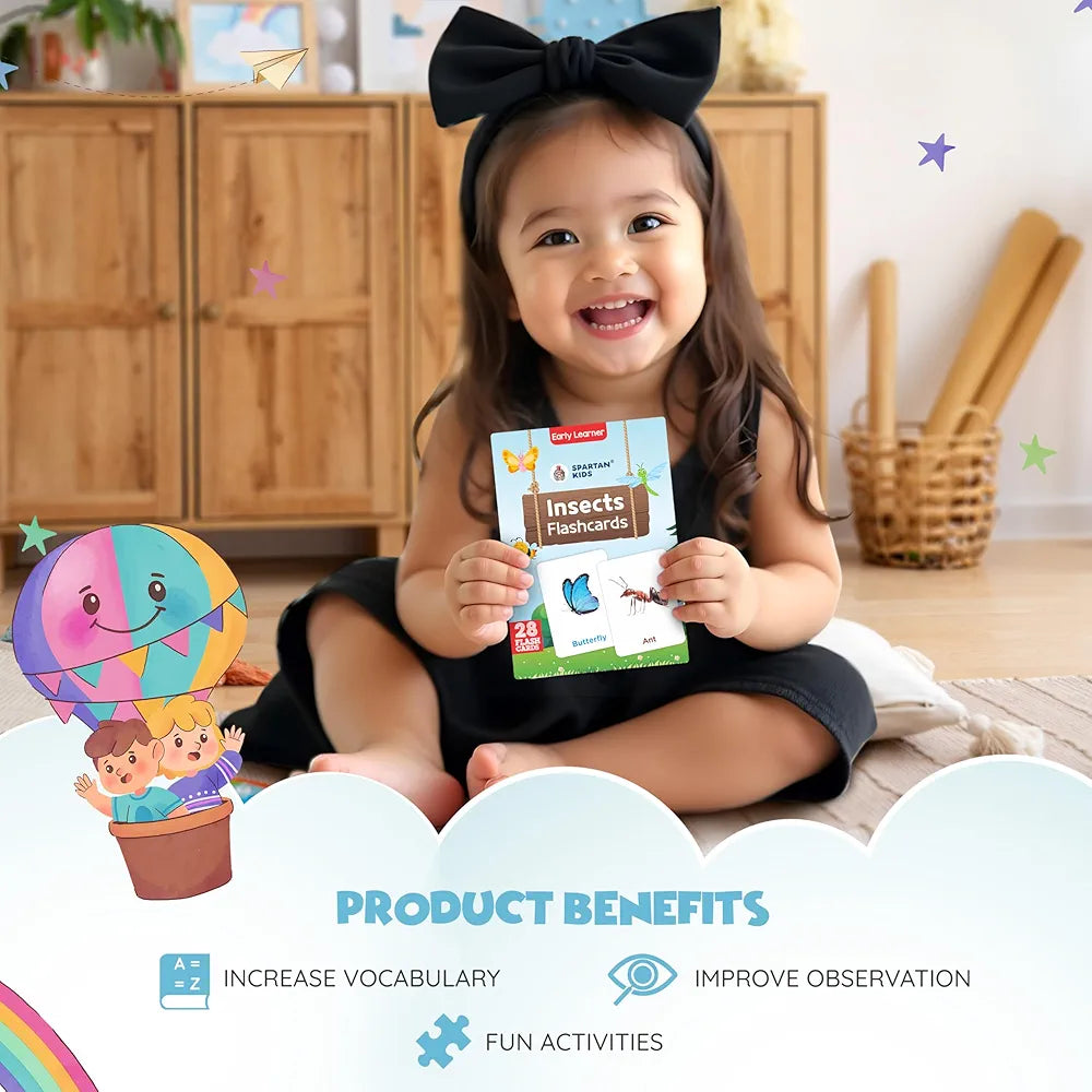 SPARTAN KIDS® Insect Flash Cards for Kids | 28 Early Learning Flash Cards Easy & Fun Way of Learning 1 Year to 6 Years Babies