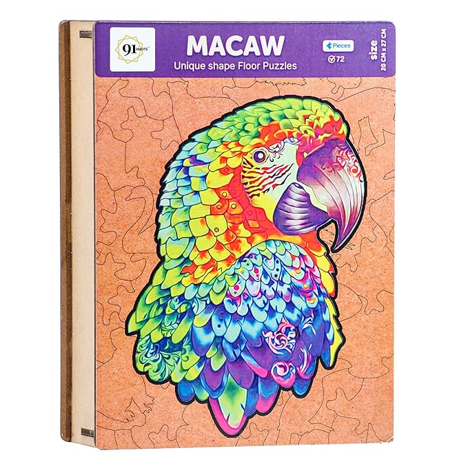91knots Macaw 72 Pieces Wooden Jigsaw Puzzle for Kids & Children | Animal Shape Macaw Bird Puzzle for 6 Year Old Kids