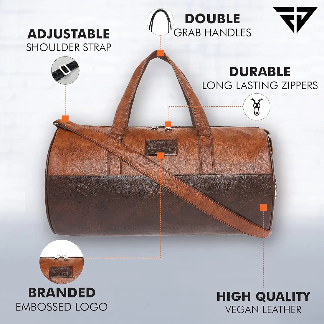 Fur Jaden Tan Leatherette Gym Bag for Men Women Boys Girls Travel Duffle Weekender Bag 23L
