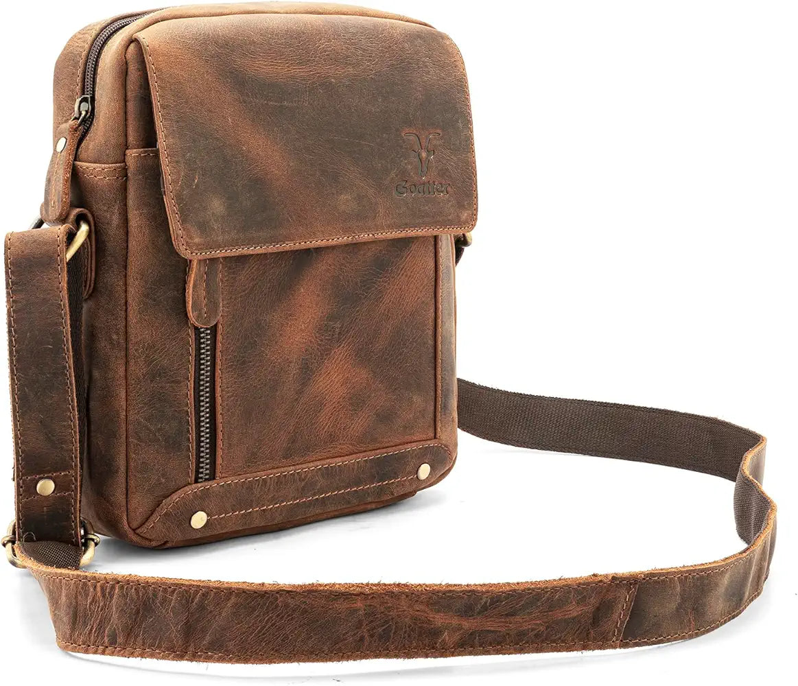Goatter Genuine Leather 9.5" Inch Sling Messenger Bag For Men