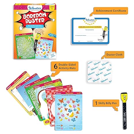 Skillmatics Educational Game Boredom Buster Reusable Activity Mats with Dry Erase Marker