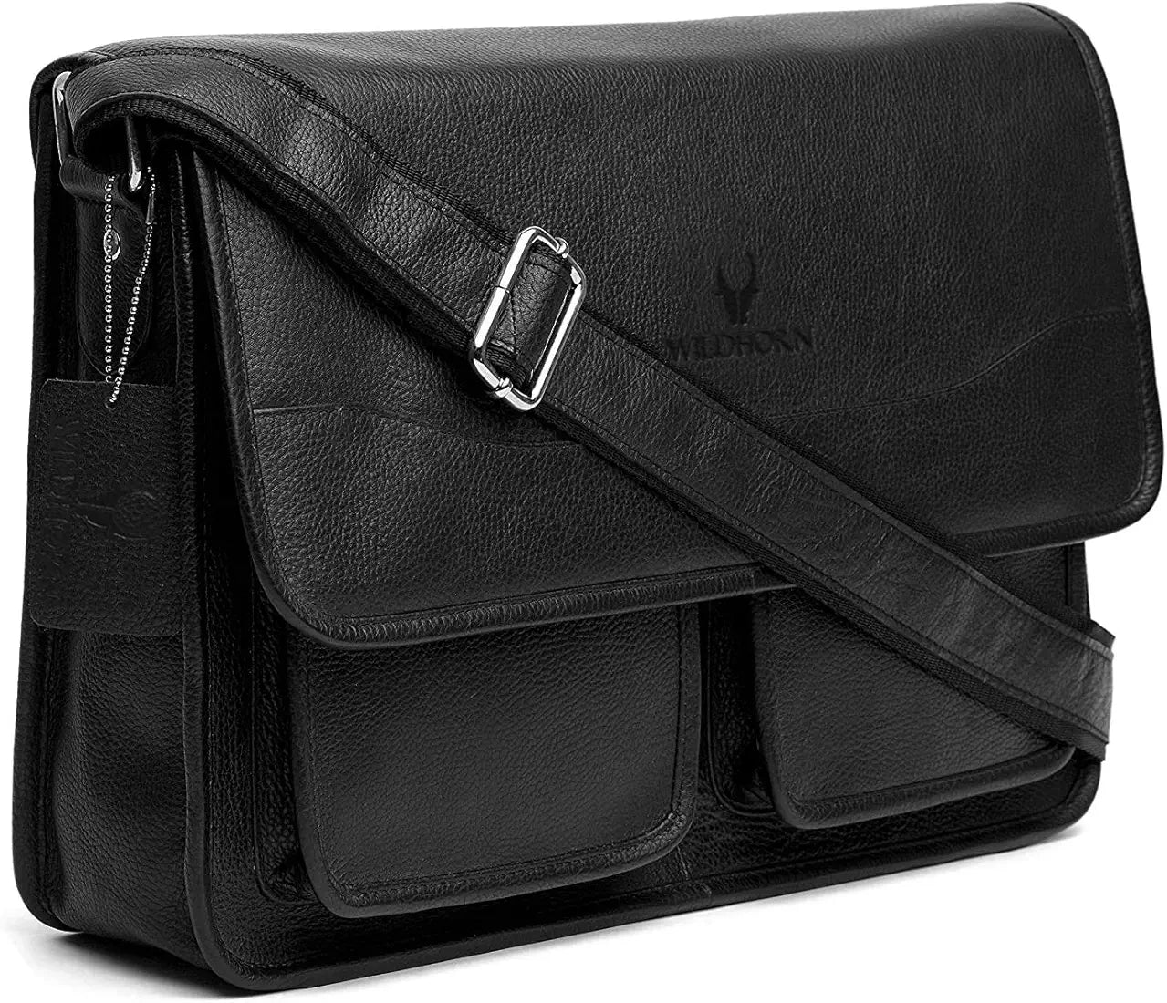 WildHorn Urban Edge100% Leather Laptop Messenger Black Men's Bag