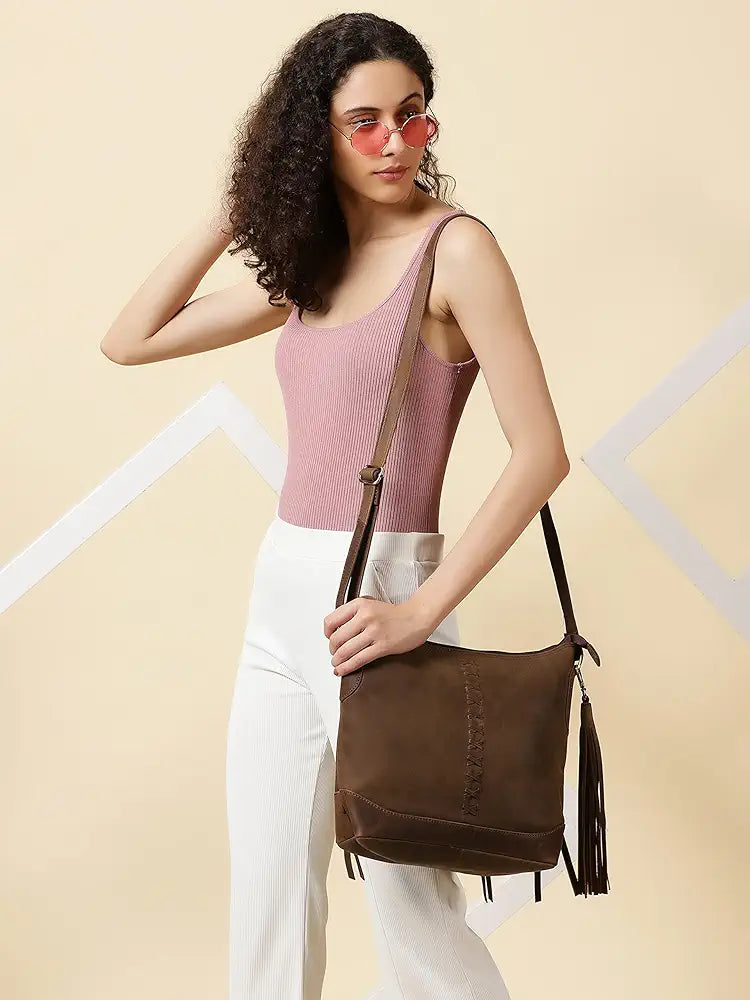 Goatter Hunter Leather 12" Inch Sling Cross-Bodybag/Shoulder Bag For Girls And Women - Brown