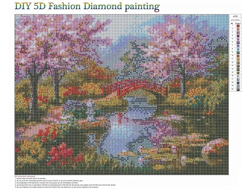 HASTHIP DIY 5D Diamond Painting by Number Kits Full Drill Rhinestone Embroidery Cross Stitch Pictures Arts Craft for Home Wall Decor,Peach Blossom Bridge-11.8x15.8In