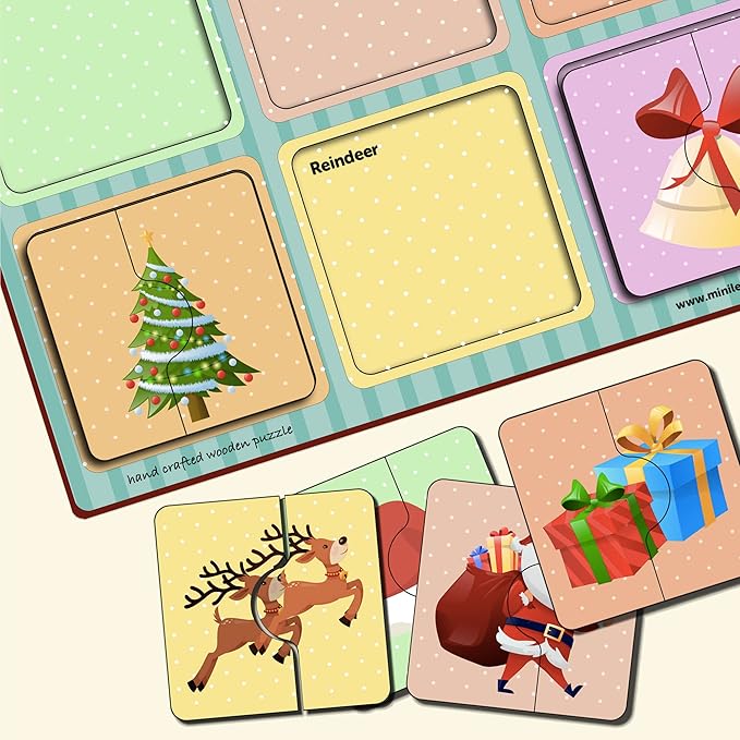Mini Leaves 2 Piece Puzzle for Kids | Christmas Jigsaw Puzzle | Set of 6 Wooden Puzzles for Kids | Educational Toys for Kids
