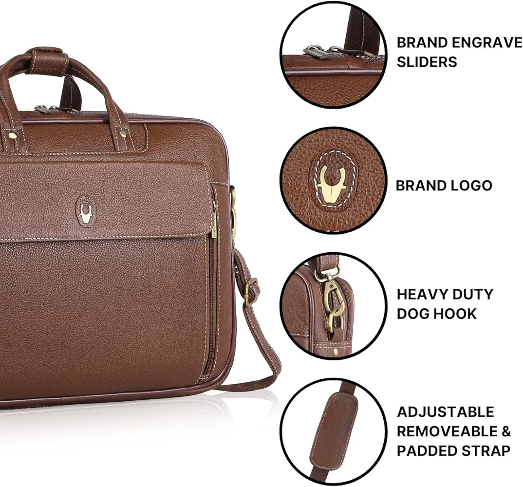 WildHorn Leather Laptop Bag for Men I Fits Upto 15.6 Inch Laptop/MacBook I Padded Laptop Compartment I Carry Handles with Adjustable Strap I DIMENSION : L-16 inch W-4 inch H-12 inch