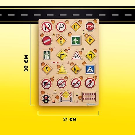 Zudo Wooden Montessori Educational Pre-School Puzzle Board Toy for Boys and Girl Traffic Symbol
