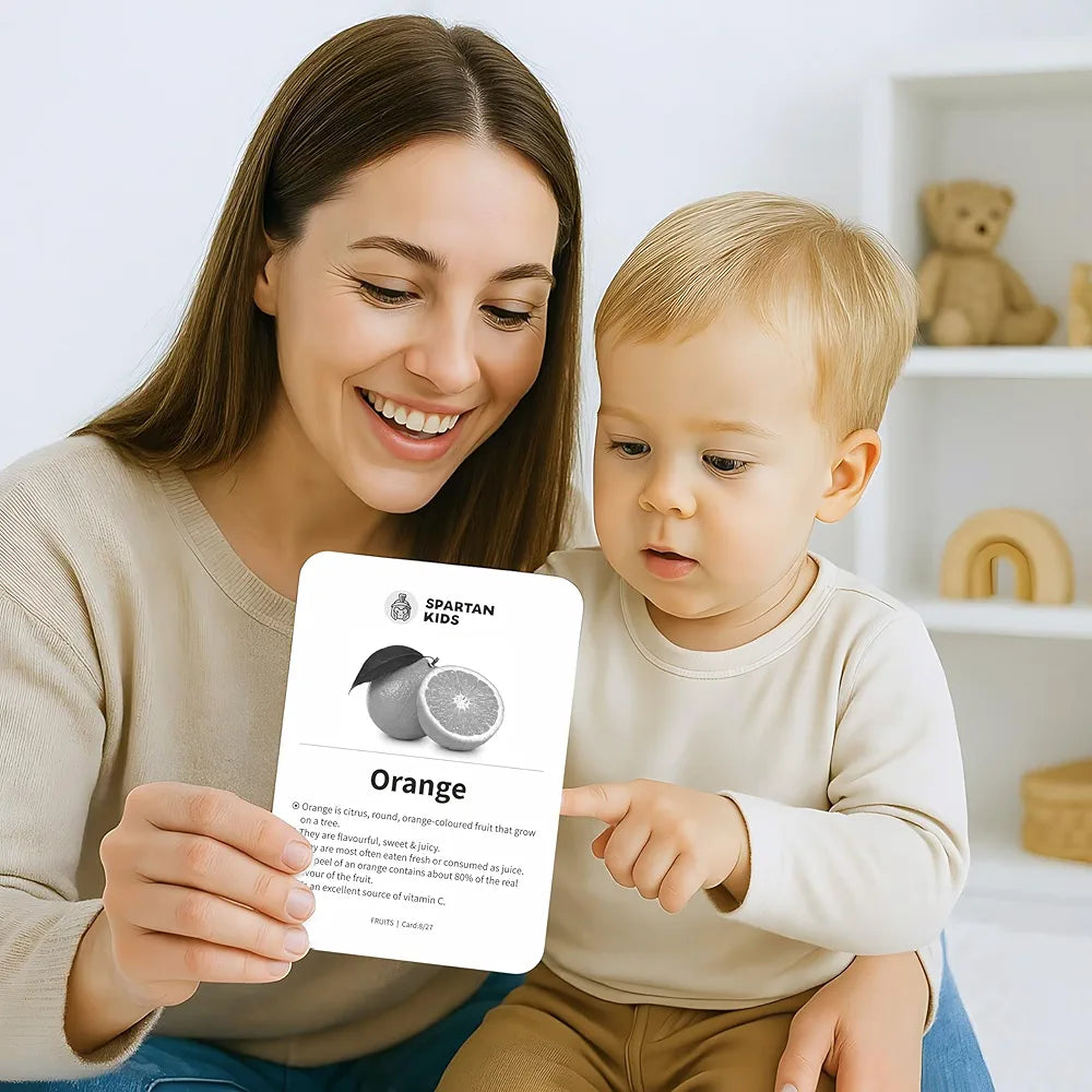 SPARTAN KIDS Fruits Flash Cards for Kids | 27 Early Learning Flash Cards Easy & Fun Way of Learning 1 Year to 6 Years Babies, for Cognitive_Skills