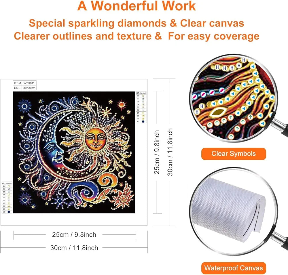 TREXEE Diamond Painting Kits for Adults, 5D Special Shape Diamond Art Kits for Beginners, Crystal Rhinestones Diamond Painting for Home Wall Decoration Gift Sun and Moon