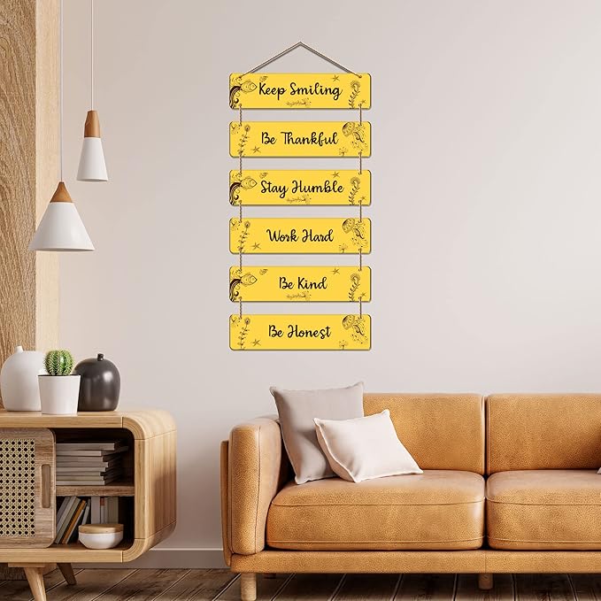 Artvibes Quotes Decorative Wall Hanging Ornaments Mdf Wooden Art Decoration Item for Home Decor | Set of 6