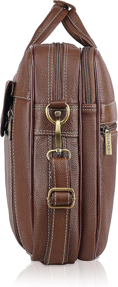 WildHorn Leather Laptop Bag for Men I Fits Upto 15.6 Inch Laptop/MacBook I Padded Laptop Compartment I Carry Handles with Adjustable Strap I DIMENSION : L-16 inch W-4 inch H-12 inch