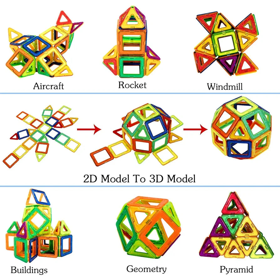 Trinkets & More-3D Premium Magnetic Magna Blocks Toys Building Tiles Stacking Set Magical Construction Game Puzzle Stem With Storage Box.,Multi