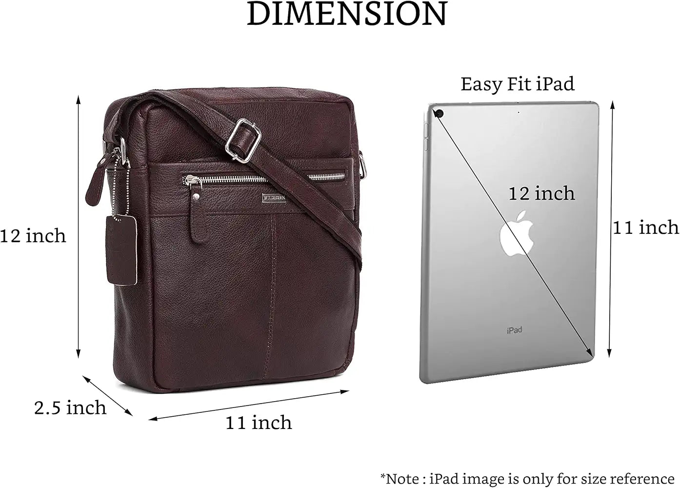 WildHorn Urban Edge Leather Sling Messenger Bag for Men I Dimension: L- 11 inch H- 12.5 inch W- 2.5 inch
