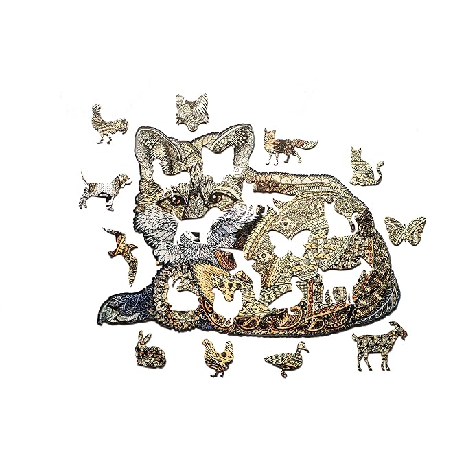 91knots Fox 55 Pieces Wooden Puzzles for Kids | Jigsaw Puzzle for Kids Board Games for Kids | Animal Shapes Puzzle for Age 5+ Kids