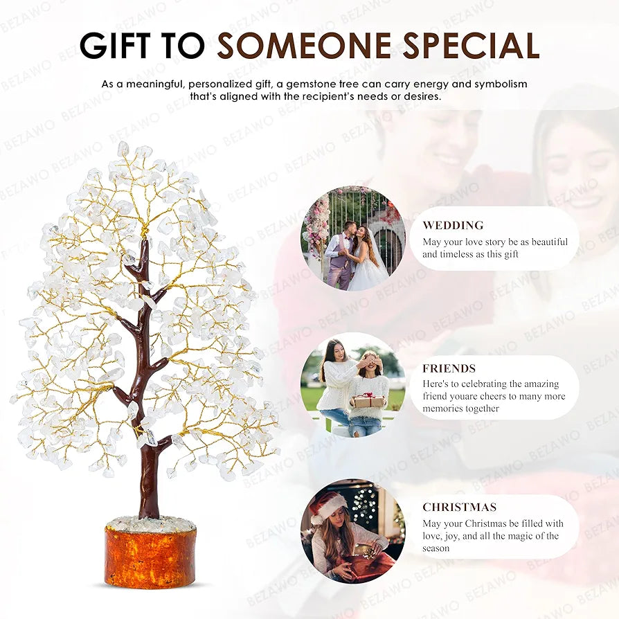 Bezavo Clear Quartz Crystal Tree Golden Wire